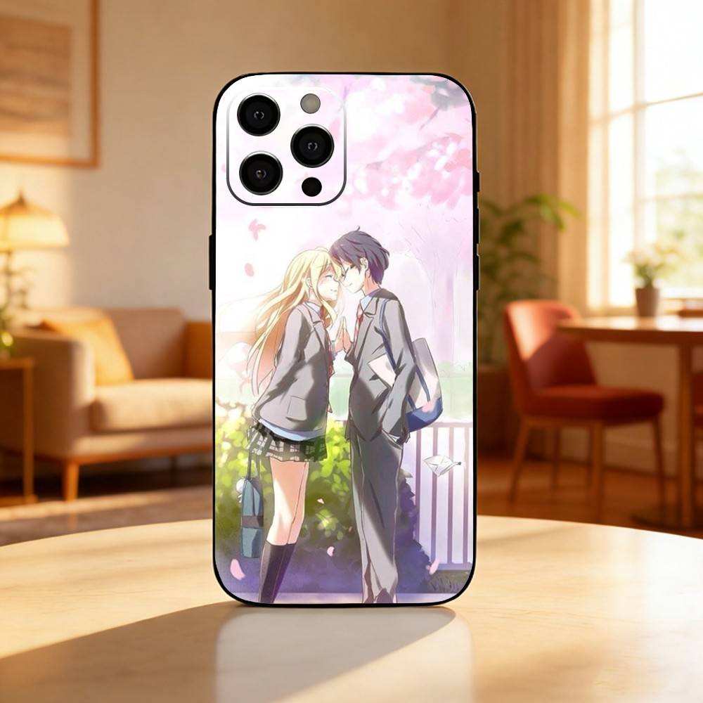 Amine Your Lie In A-Aprils Phone Case For iPhone17,16,15,14,13,12 Plus,Max Soft Silicone Black Cover