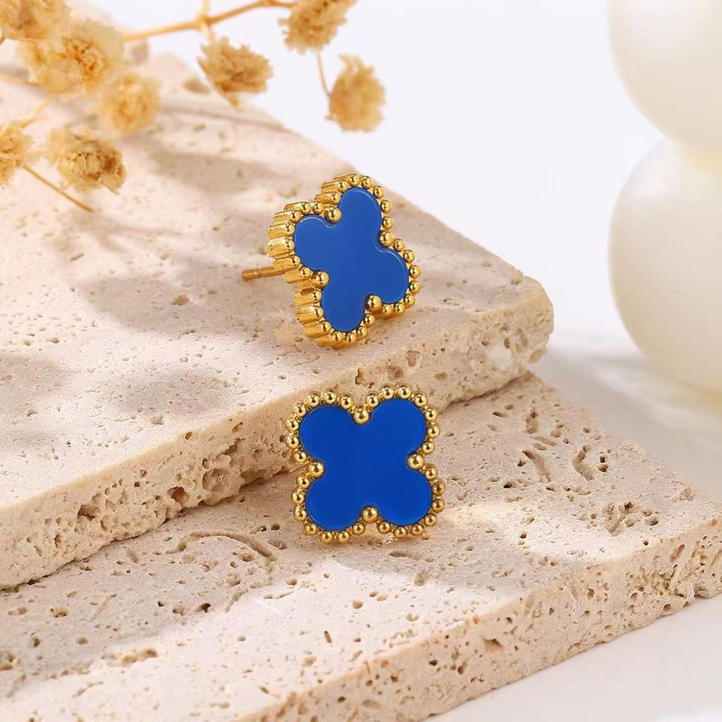13MM titanium steel non fading clover earrings, high-grade titanium steel 18k earring accessories