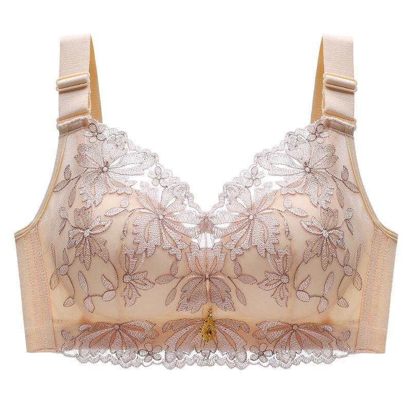 Temperature change court embroidered lace bra without steel rim sexy women's breast adjustment bra
