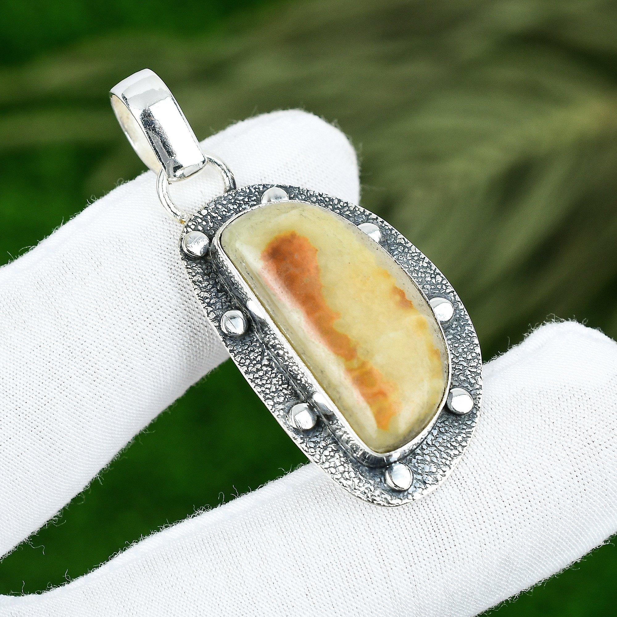 

Crescent Natural Polychrome Jasper 925 Sterling Silver Sister Pendant Jewelry