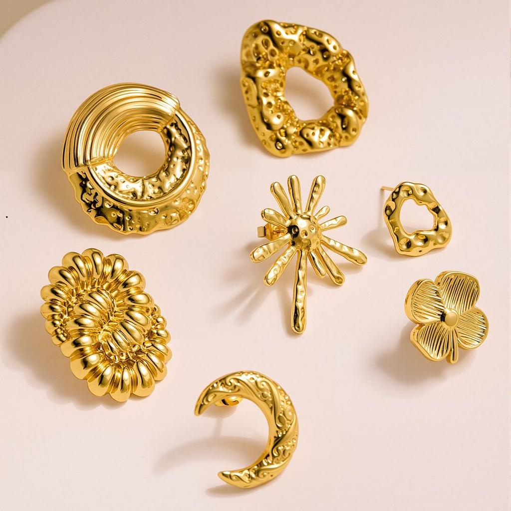 High-end Retro Geometric Titanium Steel Stud Earrings for Women - Niche Light Luxury Irregular Stainless Steel Accessories, Colorfast Design.