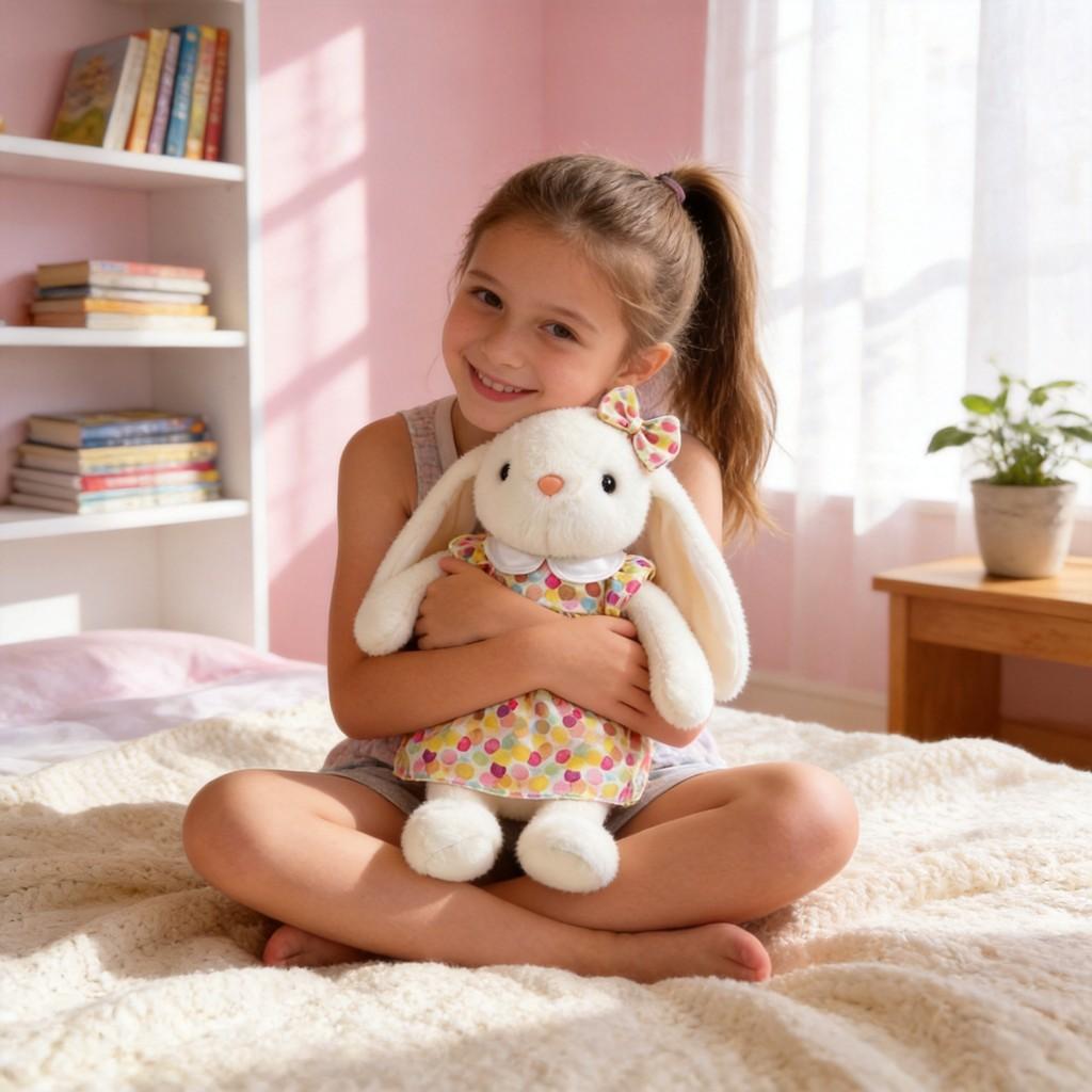 Plush Bunny Toy With Floral Dress For Kids And Giftgiving