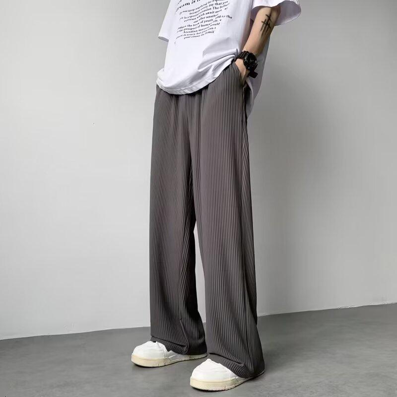 Men's 2025 Summer Ice Silk Loose Straight-Leg Pants - Thin, Trendy, Korean Style, Plus Size.