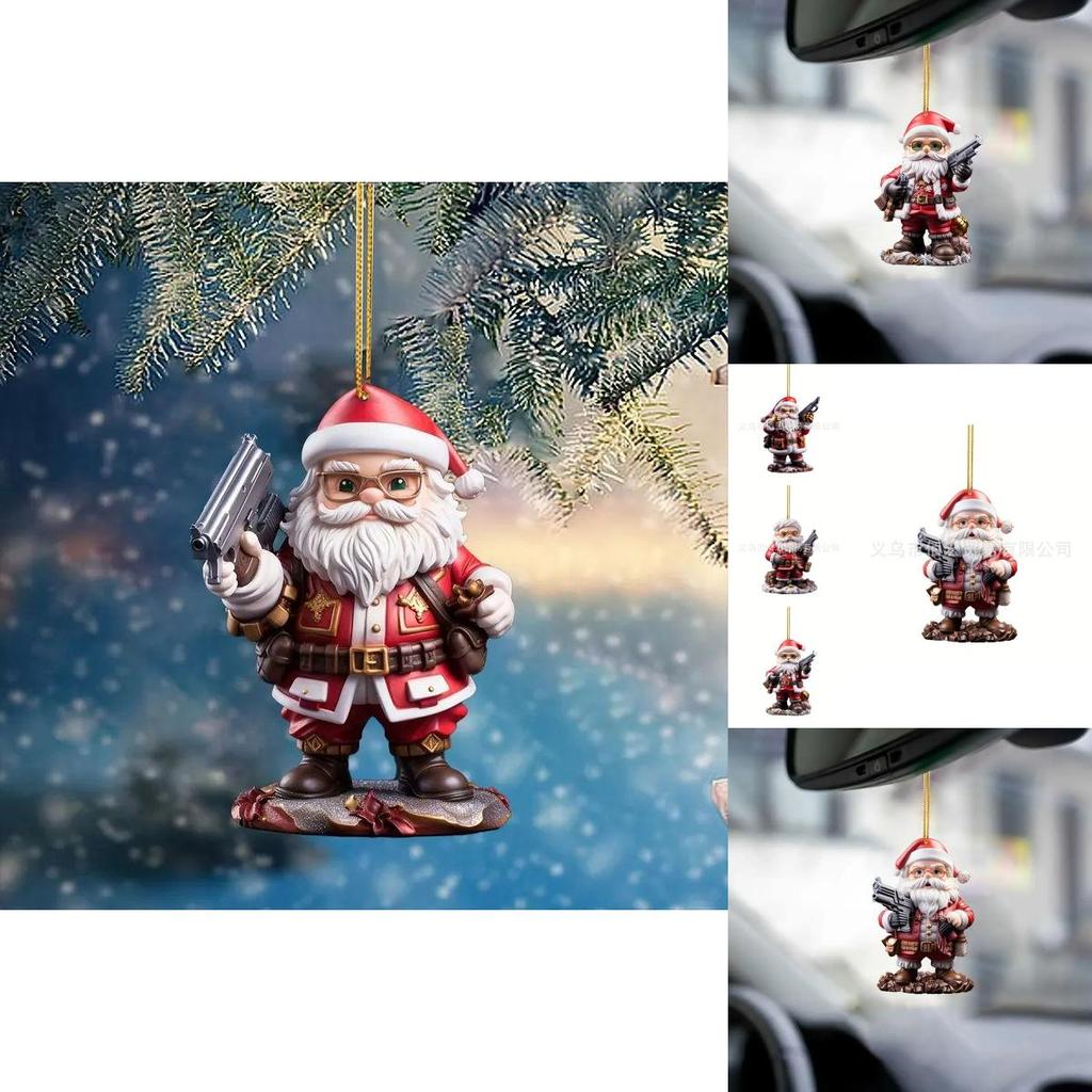 Colorful Cartoon Santa Claus Pendant With Handheld Gun For Fun Holiday Party Decor