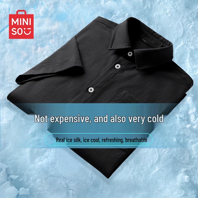 MINISO Men s Ice Silk Cooling Short-Sleeve Lapel Shirt 4XL
