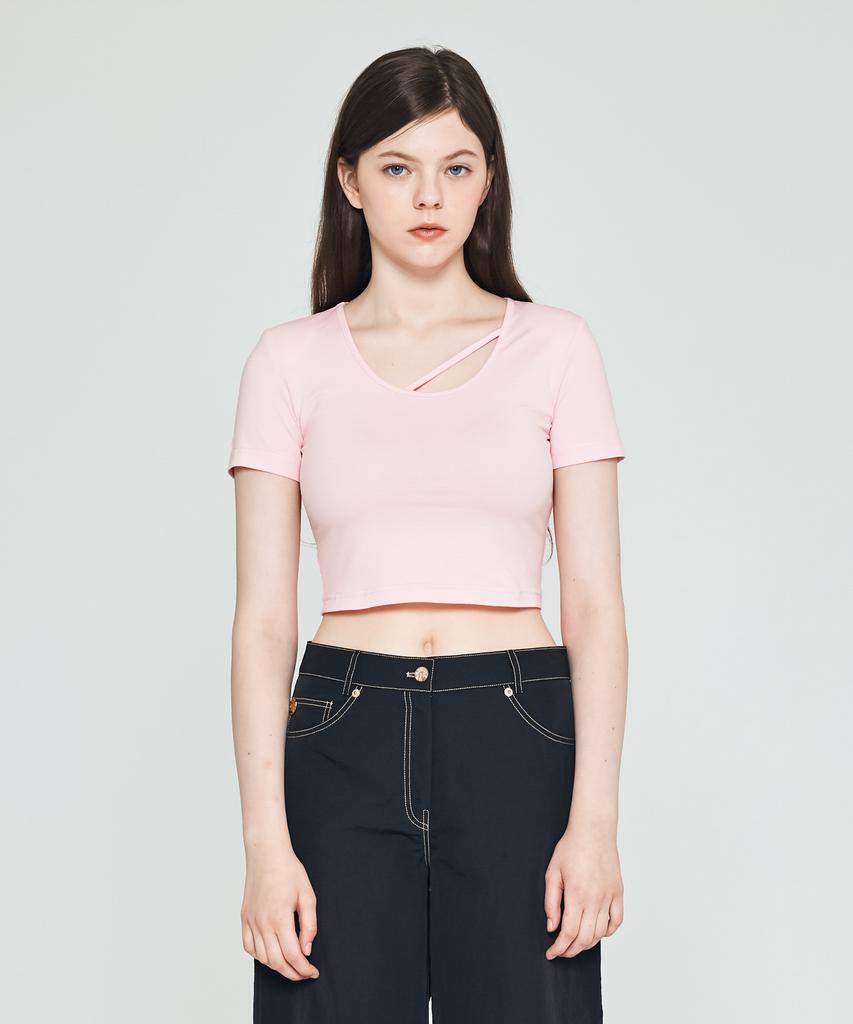 DEPASION Silket Crop Short Sleeve T-Shirt (Baby Pink)