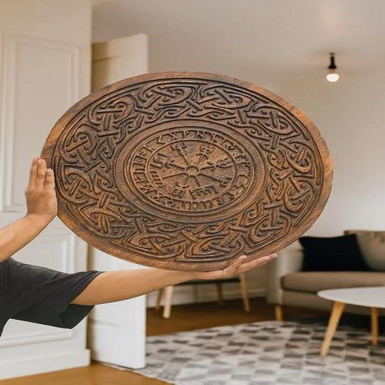 Carved Viking Wooden Shield  Norse Wall Decor, LARP  Cosplay Prop Medieval Warrior Shield  Gift for Him, Halloween Costume