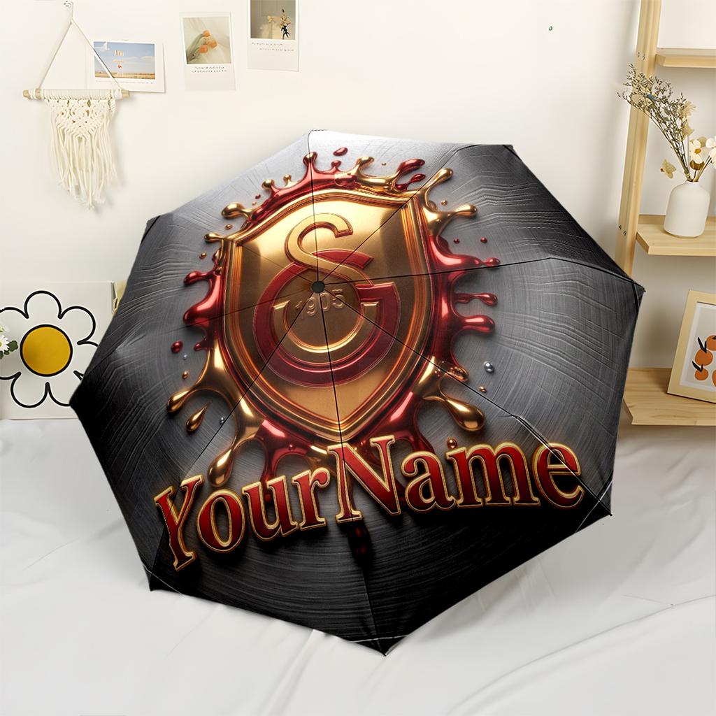 Galatasaray1 Customizable Name Umbrella Compact Travel Automatic Umbrella with 8-Rib Compact Design Durable Everyday Carry Umbrella