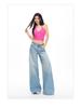 Women's American Retro Light Wash Mid-Rise Ripped Wide Leg Floor-Length Jeans
