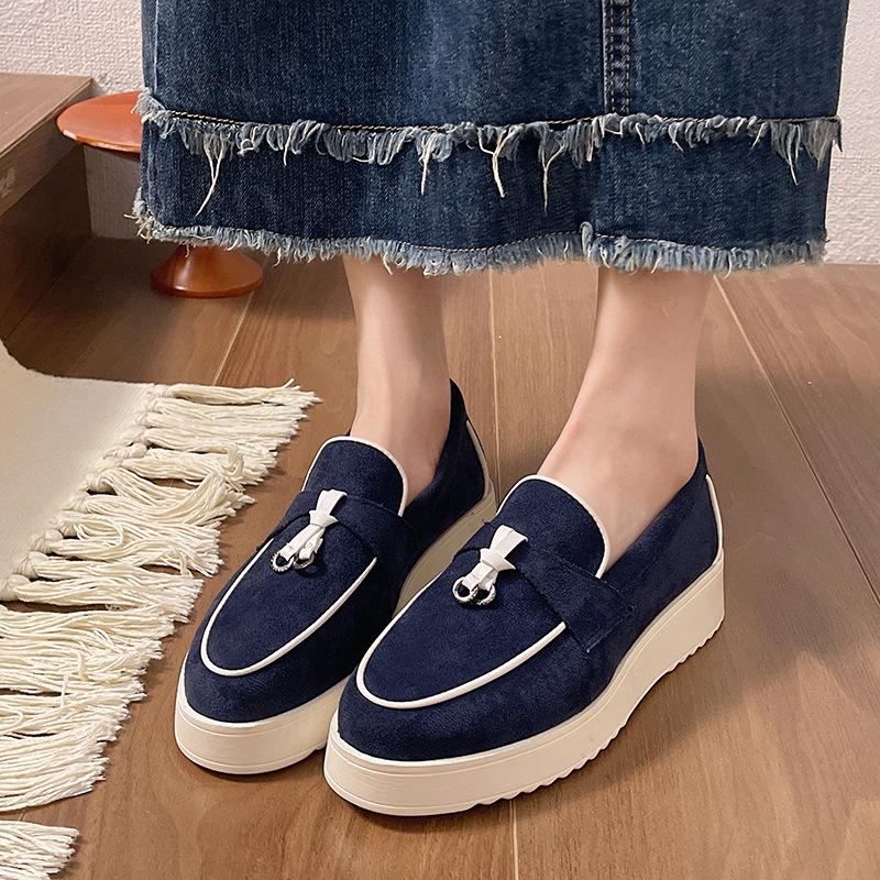 Mocassini da Donna in Pelle Scamosciata Nuova Tendenza Primavera Autunno Scarpe Piattaforma Casual Antiscivolo Camminata Mocassino Donna Scarpe Basse