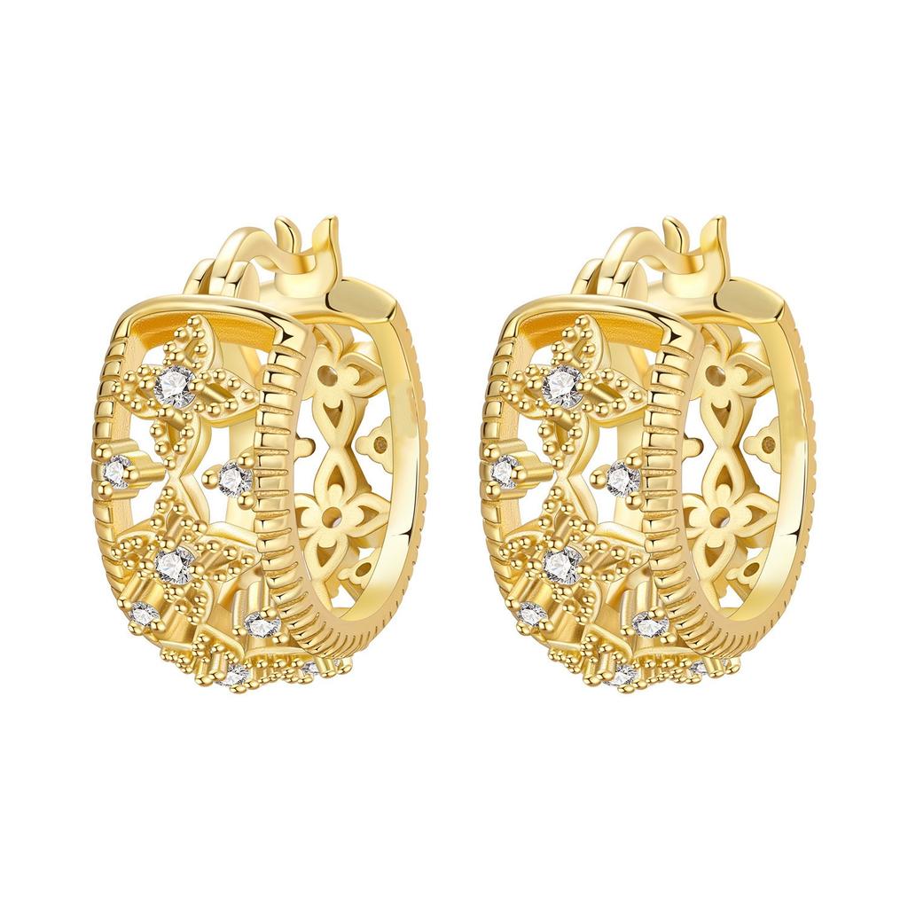 S925 Silver Vintage Lace Vine Earrings Colorful Floral Gemstone Hoop Earrings Jewelry Accessories