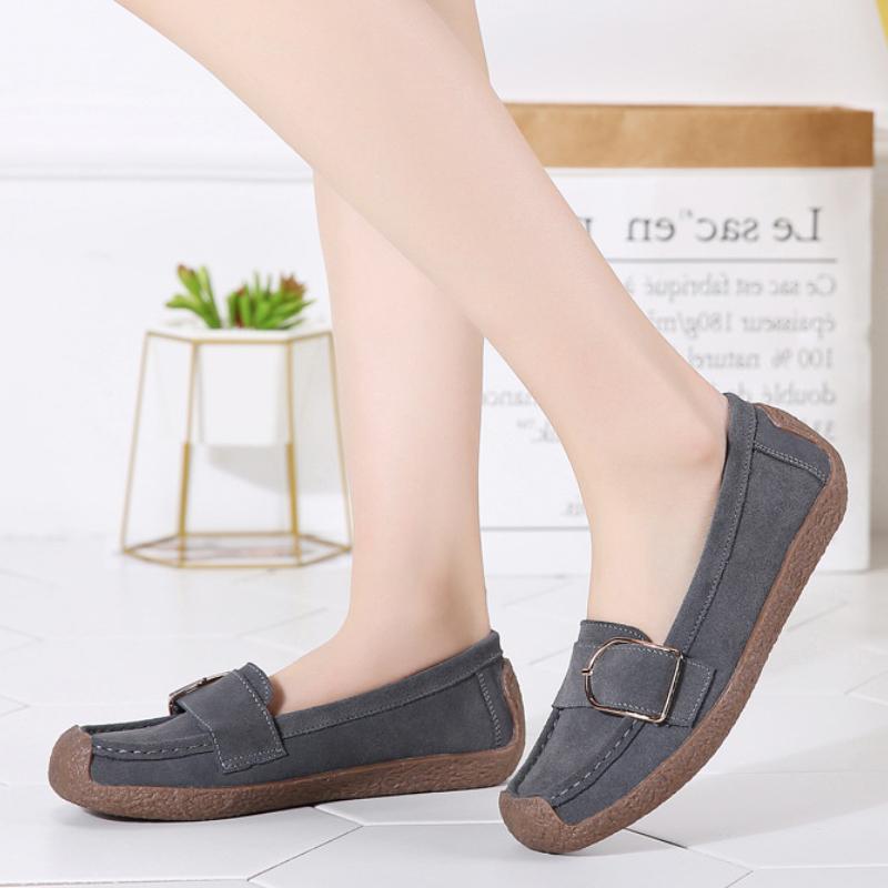 Cow Suede Flat Shoes Women Slip-on Casual Shoes Soft Soled Flats Comfortable Walking Driving Shoes Elegant Ladies Shoes