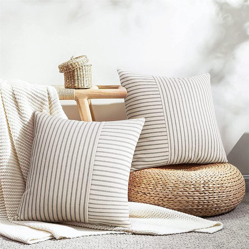 New modern simple decorative throw pillow striped splicing linen pillowcase bedside backrest decorative cushion