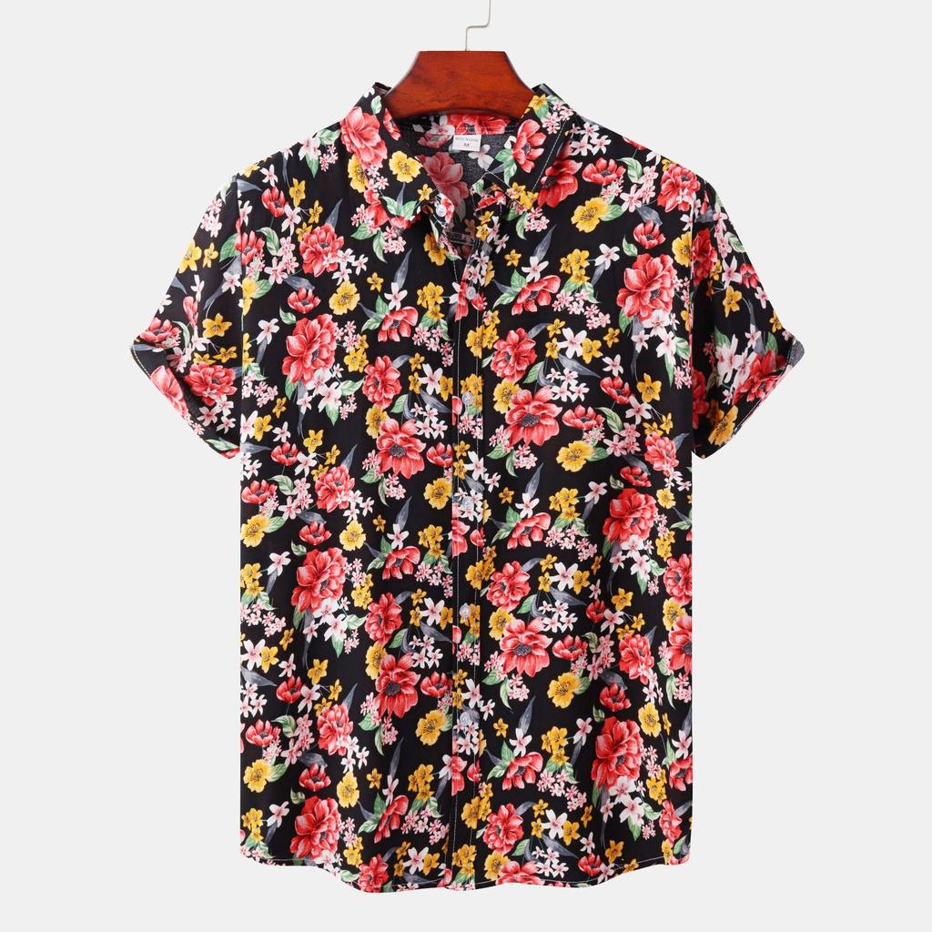 2022 Men's European Size Floral Short-Sleeve Hawaiian Beach Vacation Shirt
