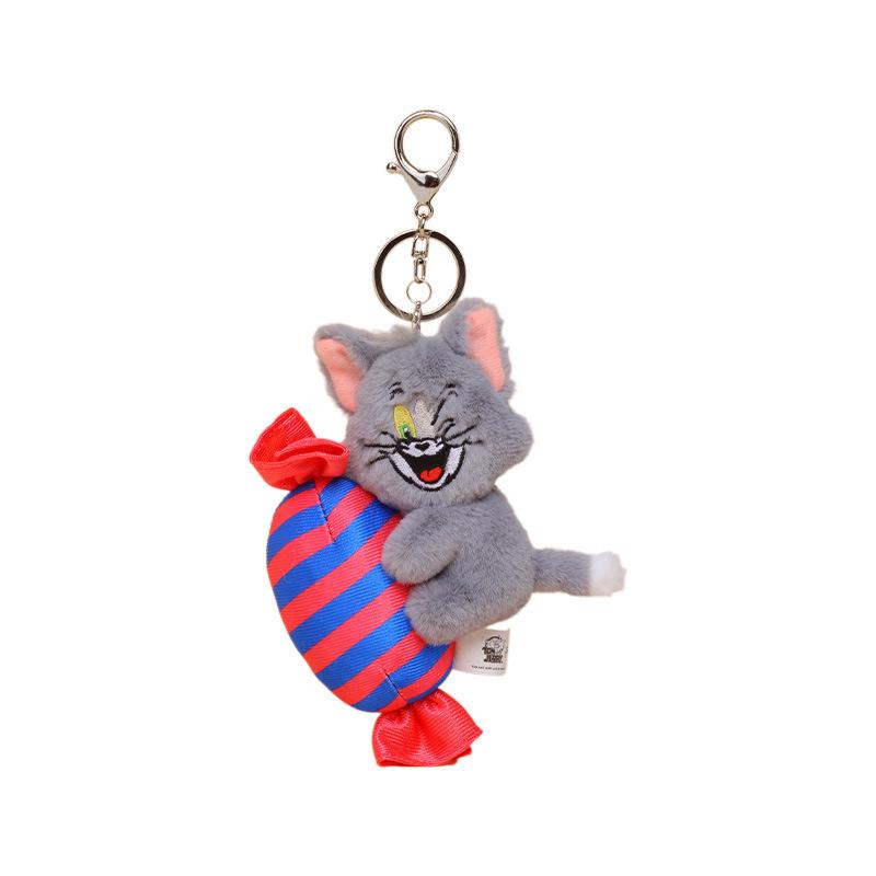 Tom & Jerry Plush Toy Keychain: Jerry Mouse & Tom Cat With Lollipop Charm