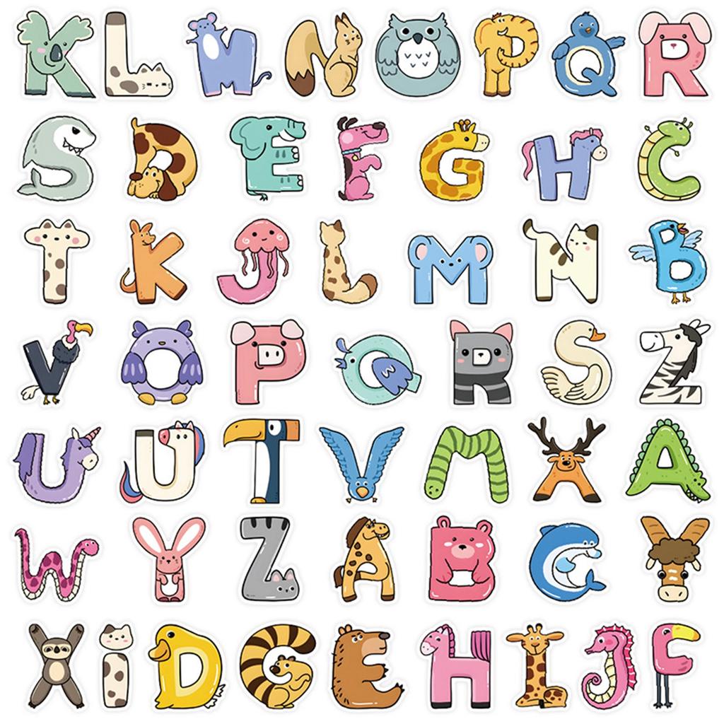 51 Cute Zoo-Themed Letter Stickers, Backpack Decorations, Cartoon Stickers, Refrigerator Stickers