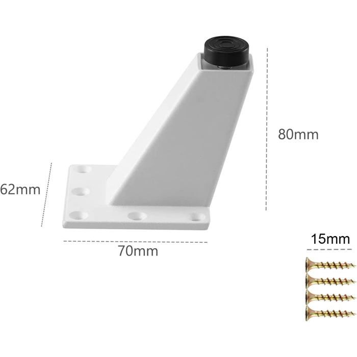 Lot de 4 pieds de meubles obliques en aluminium 80 mm blanc avec kit de vis – charge 115 kg