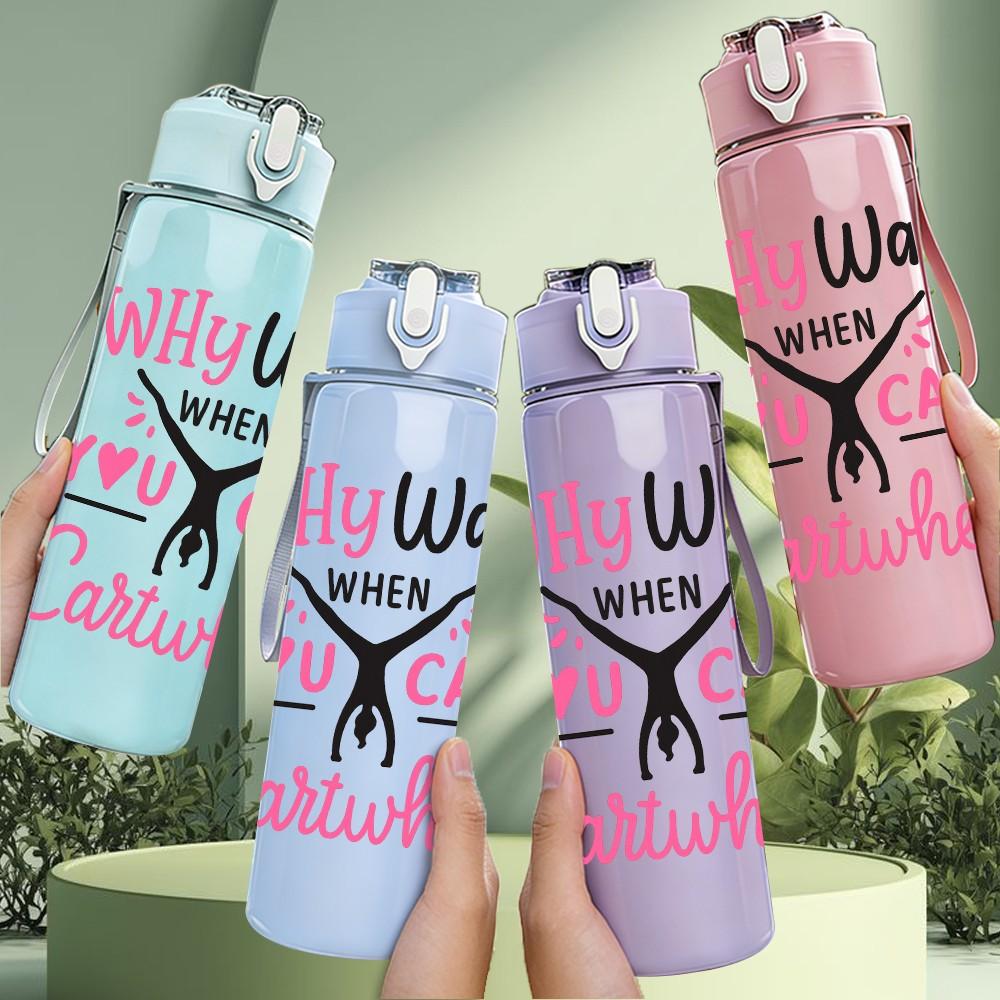 1PC Why Walk Cartwheel Quote 750ml Color Plastic Sports Water Bottle Leakproof Flip Straw Lid Suitable for Sports Office Home Use