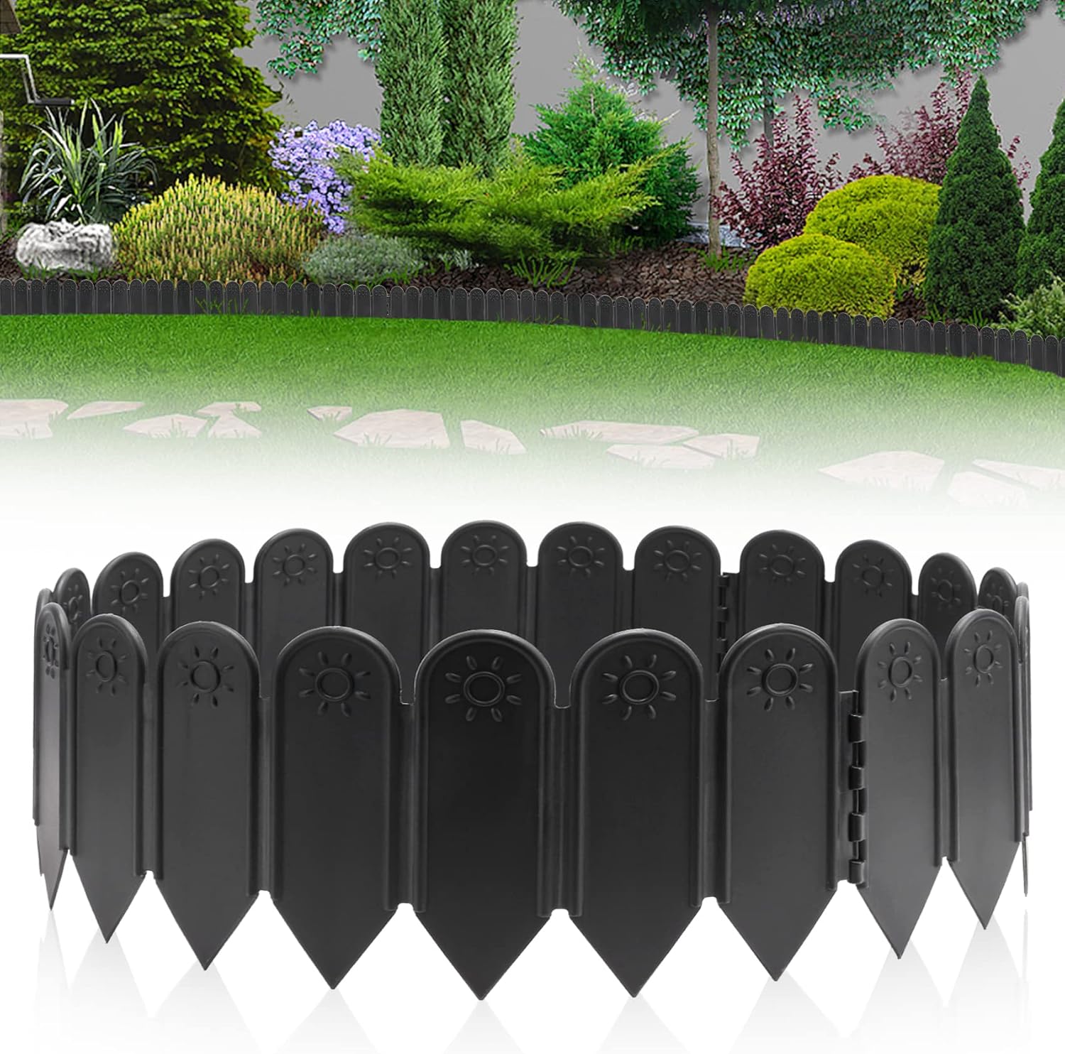 

Tall Black Outdoor Garden Fence Border with Stake Lightweight Decorative Edging for Flower Bed Yard Lawn