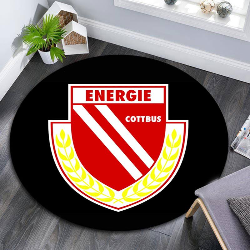 Energie Cottbus Logo Printed Round Rug, Non Slip Washable Circular Carpet For Living Room Bedroom Playroom, Sports Fan Decor, Holiday Birthday Gift