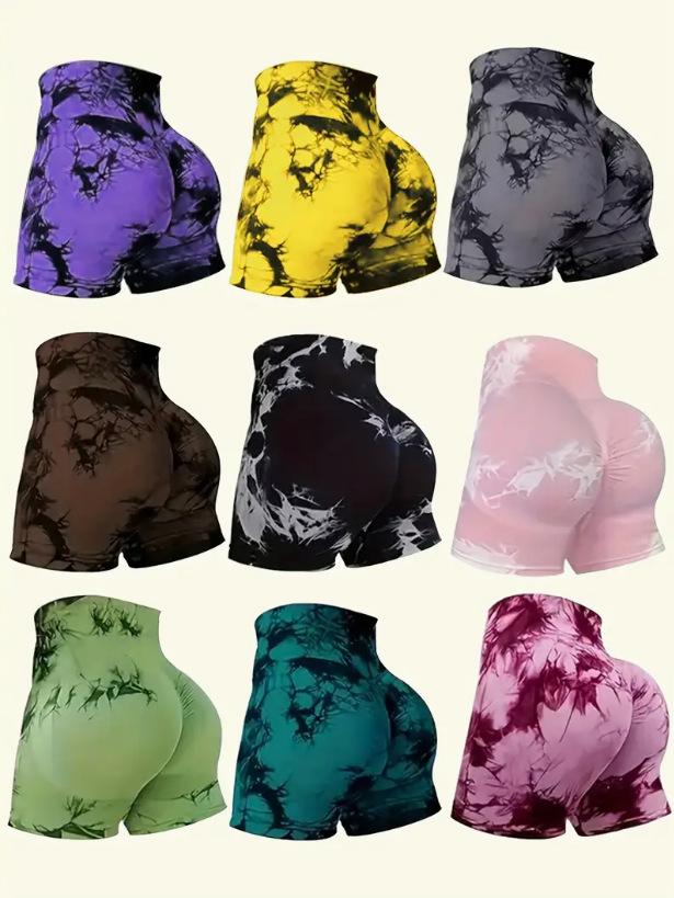 European & American Tie-Dye High-Waist Quick-Dry Yoga Shorts: Seamless, Elastic, Hip-Lifting, Fitness-Ready