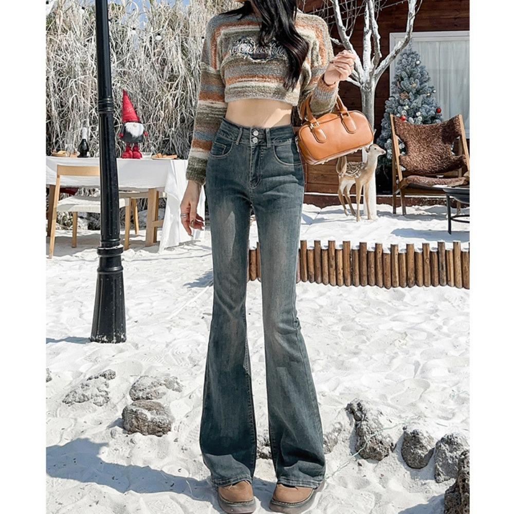 Micro-pull jeans women's spring and autumn new high-waisted Korean slim horseshoe pants small flared pants ins