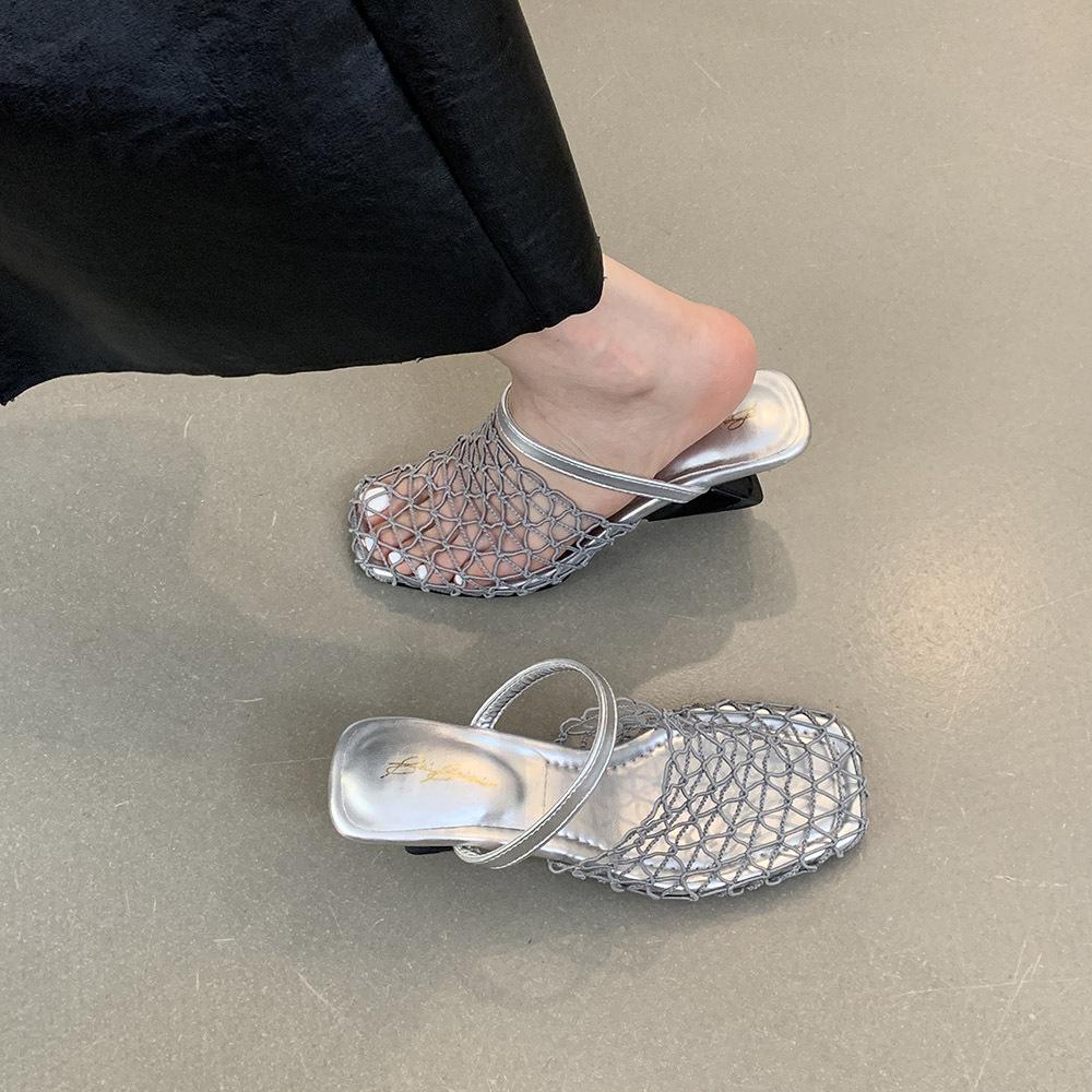 High Heeled Sandals Woven Hollow Out Breathable Roman Shoes Womens Mules Wedge Slingback Slippers