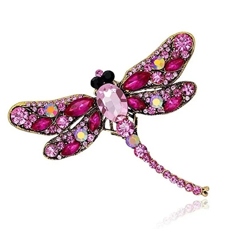 Retro Dragonfly Brooch Female Alloy Inlaid with Diamond Heavy Industry Insect Safety Pin Suit Coat Collar Fashion Pin Accessory