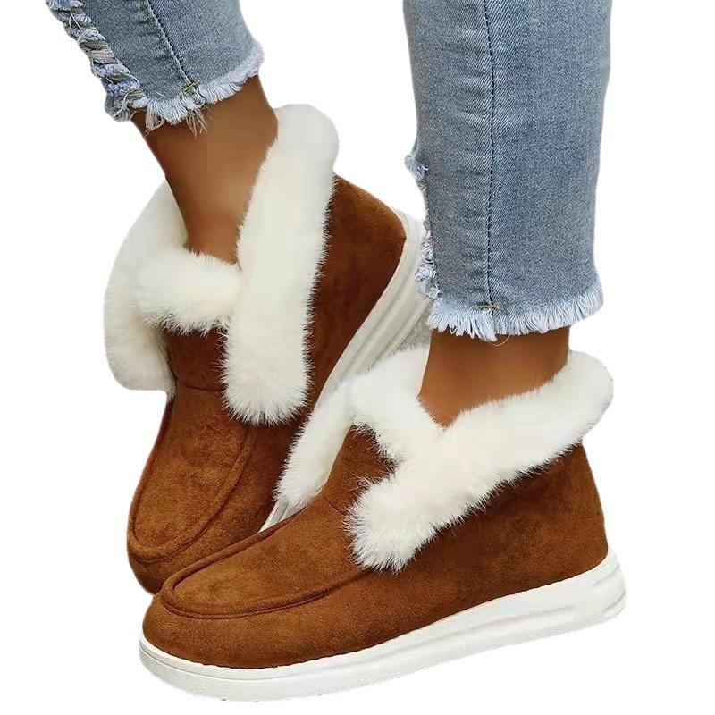 Autumn and winter new solid color suede cotton shoes casual snow shoes low top velvet women's cotton shoes
