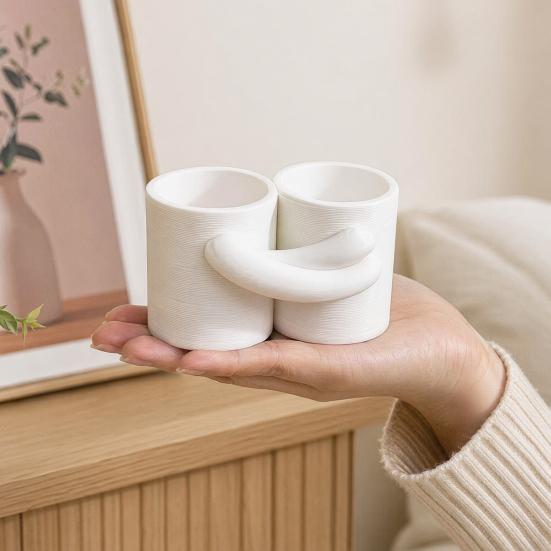 Maceta con Diseño de Abrazo, Textura Blanca Mate Impresa en 3D Maceta de Doble Cuenca, Maceta Pequeña Estilo Nórdico para Plantas Verdes para Decoración de Escritorio