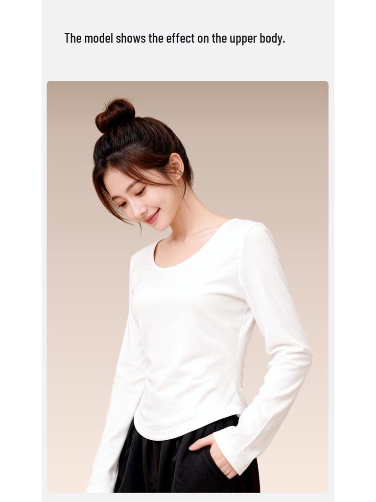 Women's Double-Sided German Fleece U-Neck Long-Sleeve Slim Fit Winter Top 