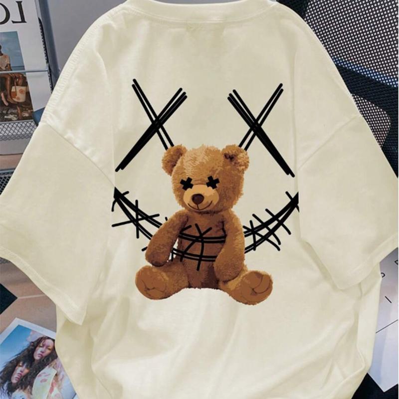 New Summer Men's Fashion T-shirt Cartoon Bear Smiling Face Printed Men's T-shirt Top