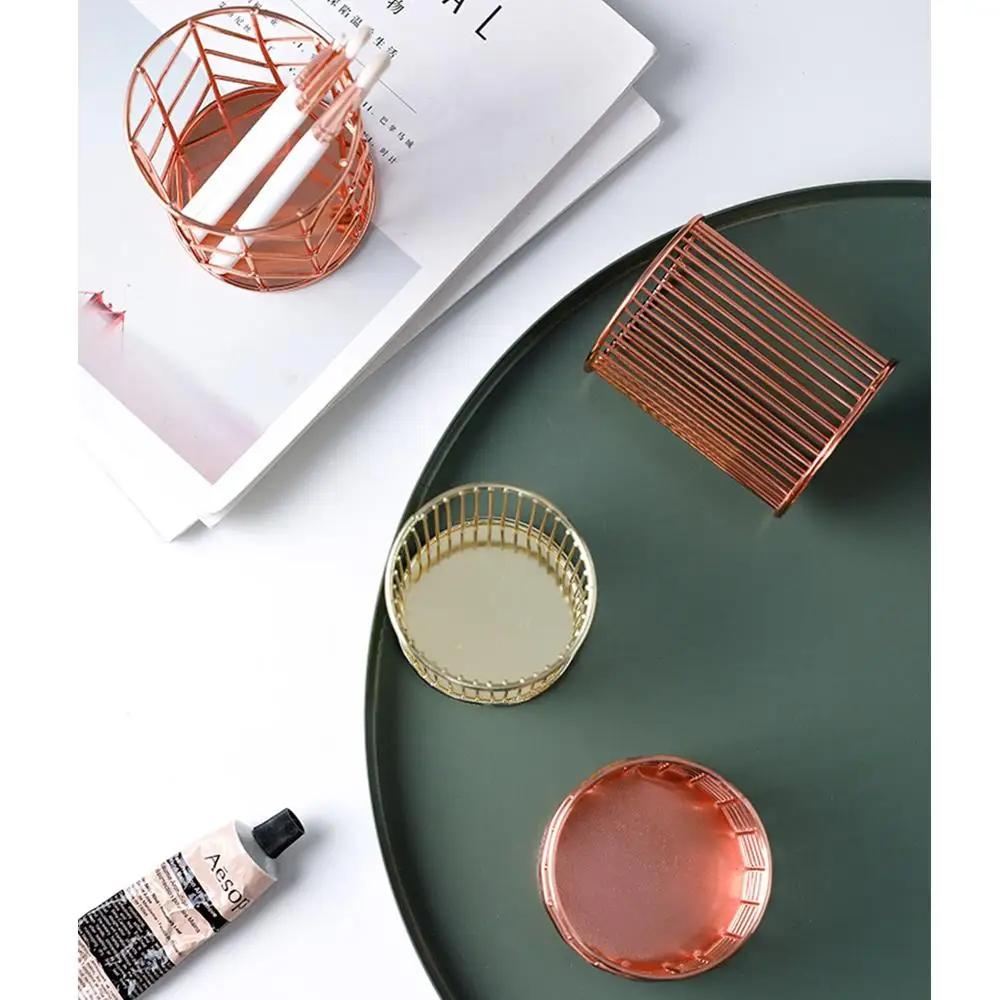 Metal Mesh Square Desktop Pencil Holder Makeup Sorting Storage Organizer Black Silver Gold Holder Stationery Supplies Basket