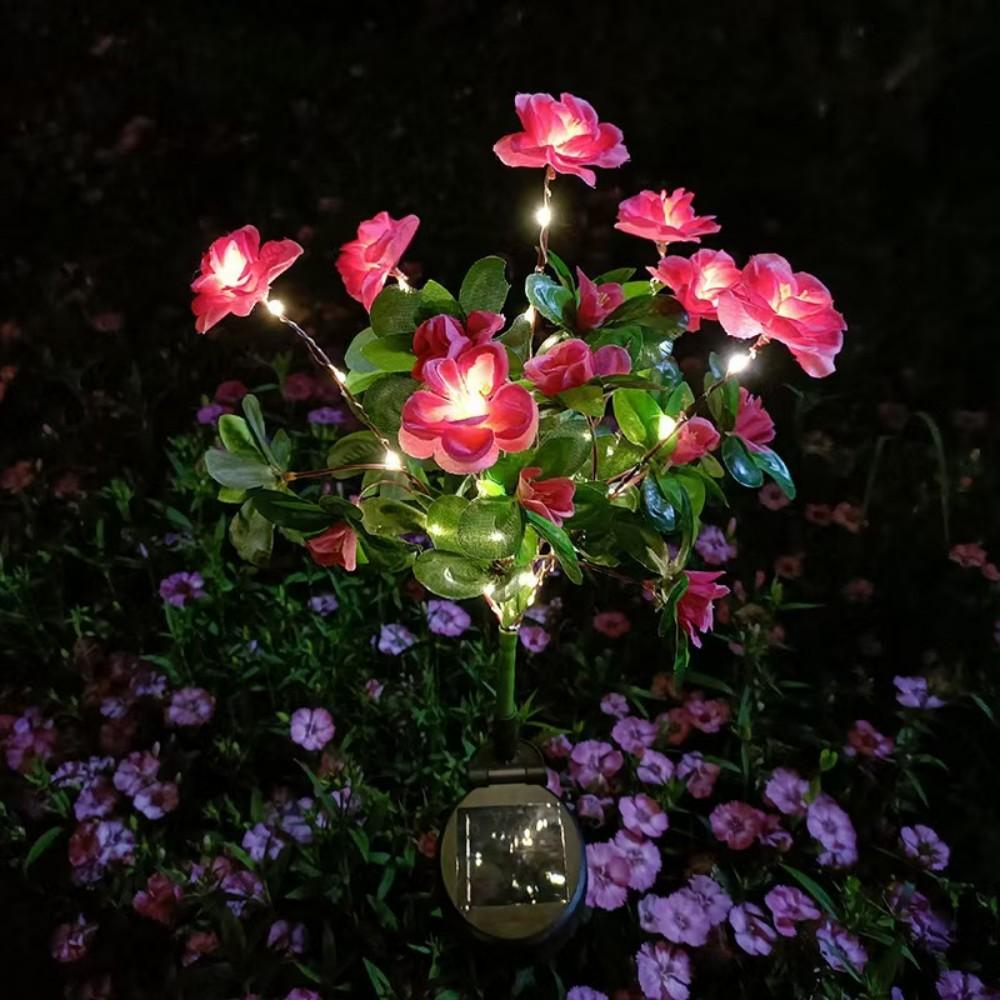 Solar Azalea Flower Stake Lights LED Waterproof Solar Powered Floral Garden Light for Outdoor Patio Yard Pathway Landscape Decor