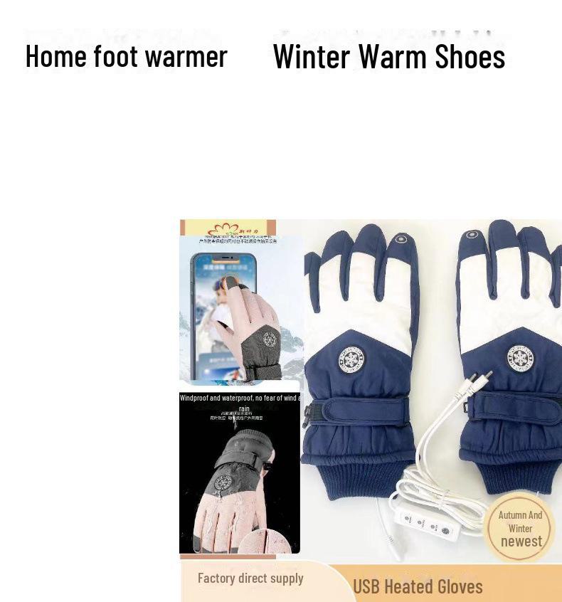 USB Heated Touch Screen Ski Gloves for Winter Outdoor Cycling