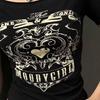 Retro Heart Print Wide Neck Slim-Fit Short-Sleeve Top