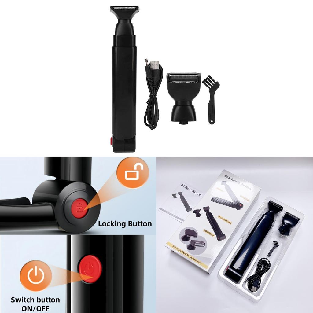Electric Shaver Back Hair Trimmer With Usb Rechargeable Full Body Hair Removal Device For Men