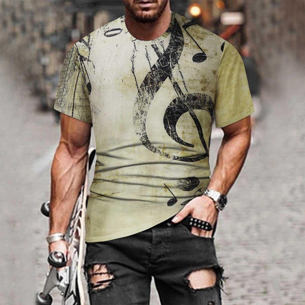 Men's Street Fashion Casual Interesting Design Printed Round Neck  Short Sleeve