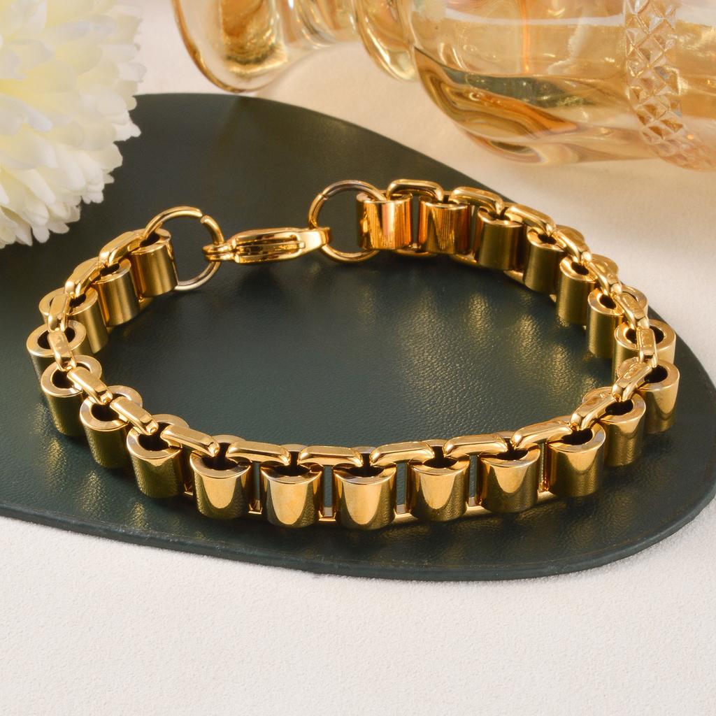 European and American 18K Gold-plated Cylindrical Tank Chain, Mirror Polished Chain Body Business Light Luxury Retro Bracelet 2026