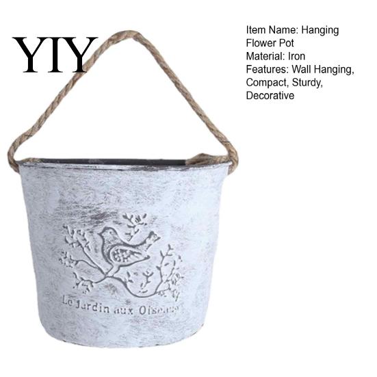 Balcony Hanging Planter Vintage Iron Wall Planter, Rustic Bird Metal Flower Pot with Rope, Vase Small Bucket for Garden Patio Decor, Gift Gardening