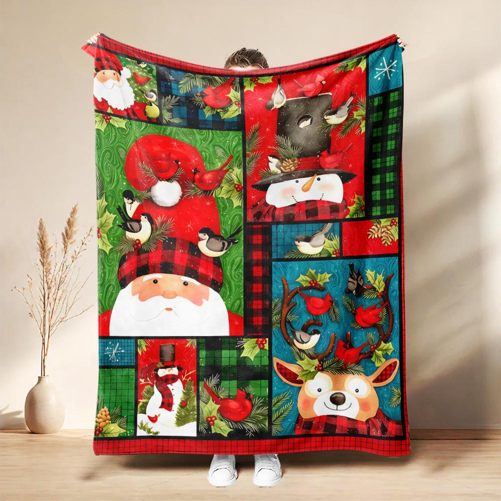 Christmas Flannel Blanket Santa Claus Puppy Soft Milu Deer, Warm Throw Blanket Winter New Year Gift For Kids, Couch Sofa Decor