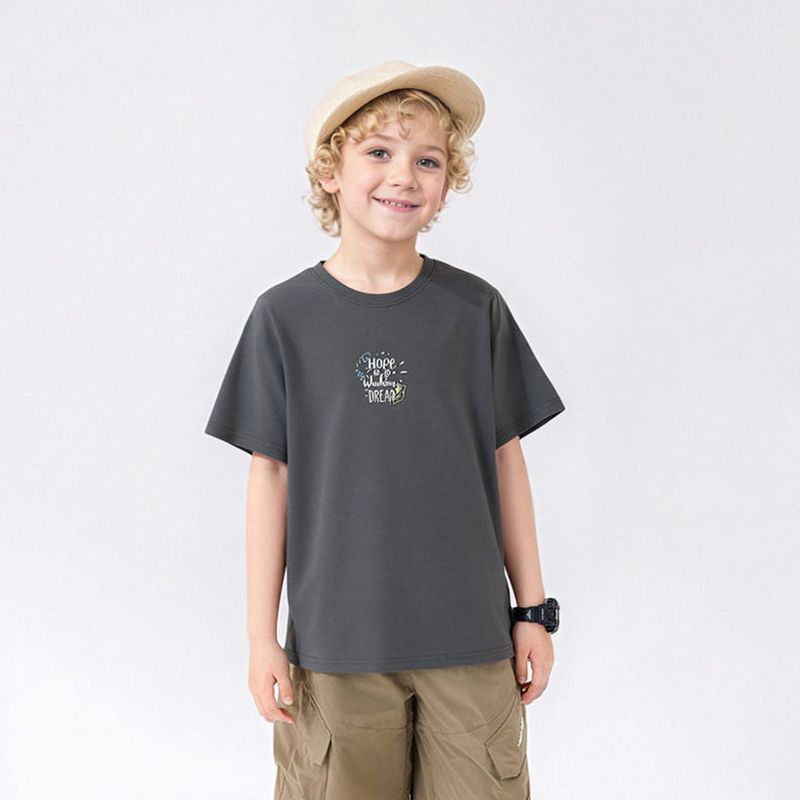 Children's Clothing Korean Style Kidsren's Short-Sleeved T-Shirt Medium and Large Kidsren's Letter Printed Tops Boys' Round Neck Pure Cotton Clothes