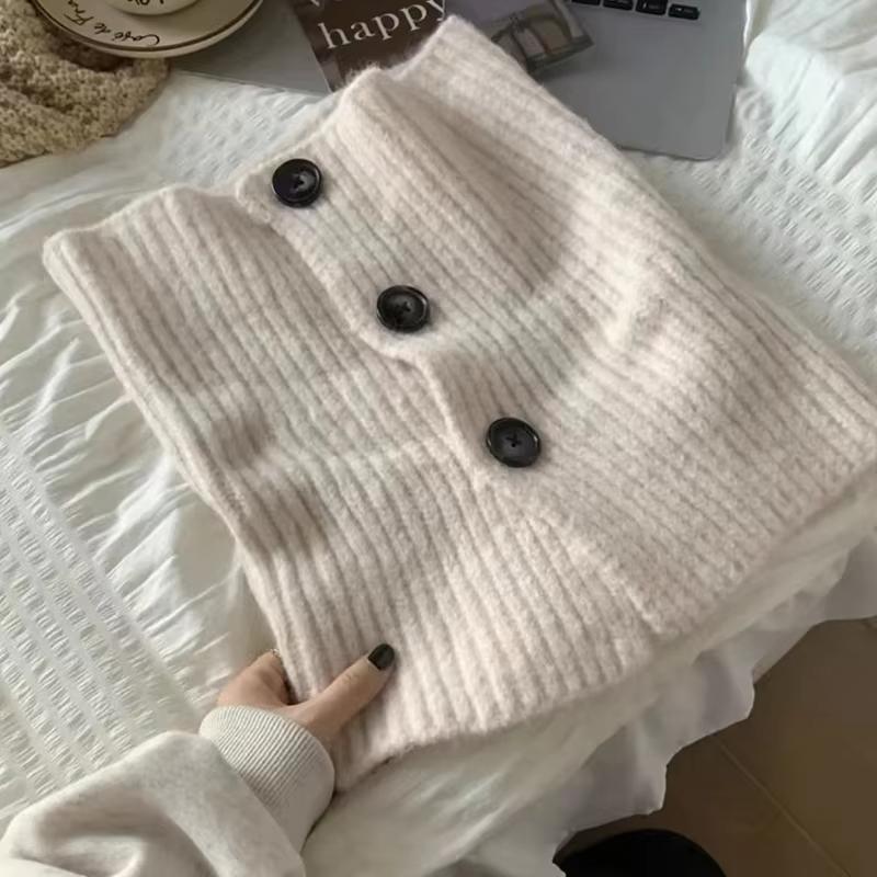 Knitting Wool Collar Scarf Women Lady Solid Color Buttons High Neck Covers Shawl Korean Girl Outdoor Windproof Warm Scarf Snood