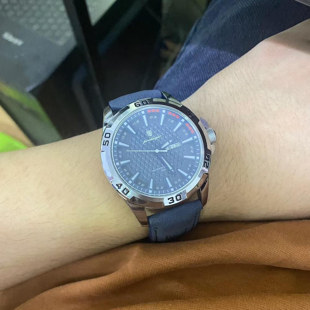 Top Luxury Waterproof Luminous Date Week Watch For Men Quartz Sport Leather Men's Watches