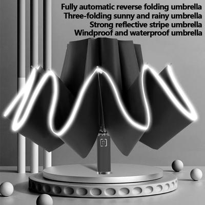 Fully Automatic Reverse Folding Umbrella 10 Ribs Windproof Strong Reflective Stripe UV Folding Big Umbrella For Women and Men