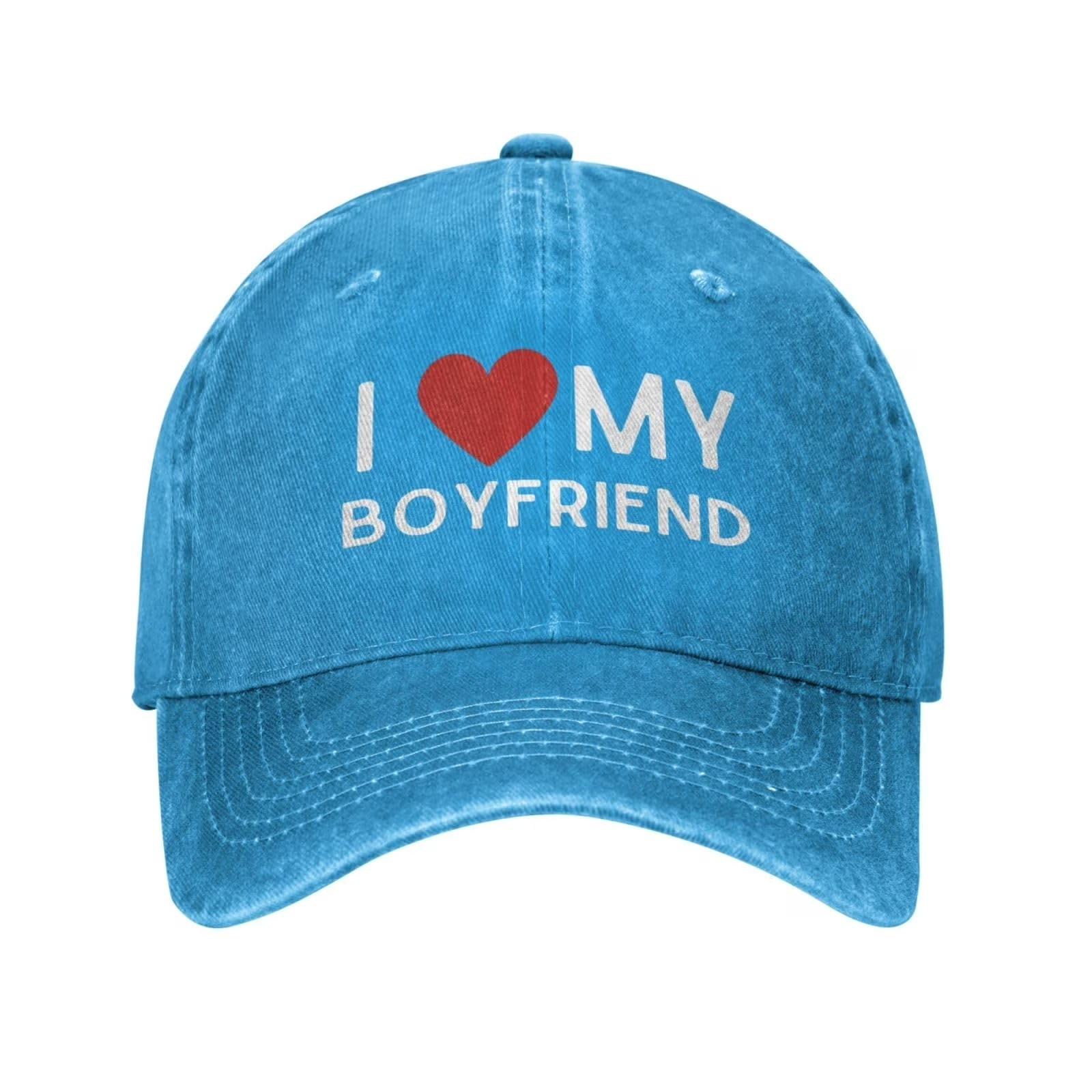 My Extreme Outdoor Activities Women's Grey I Love My Boyfriend Washed Cotton Baseball Cap Adjustable Curved Brim Street Style Hat Cm