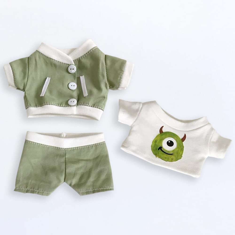 Niannyyhouse 15cm Doll Clothes for Plush Toys Jacket Pants 3 Piece Set Little Monster Clothes Cotton Doll Clothes Green Doll Baby Clothes + T-shirt +