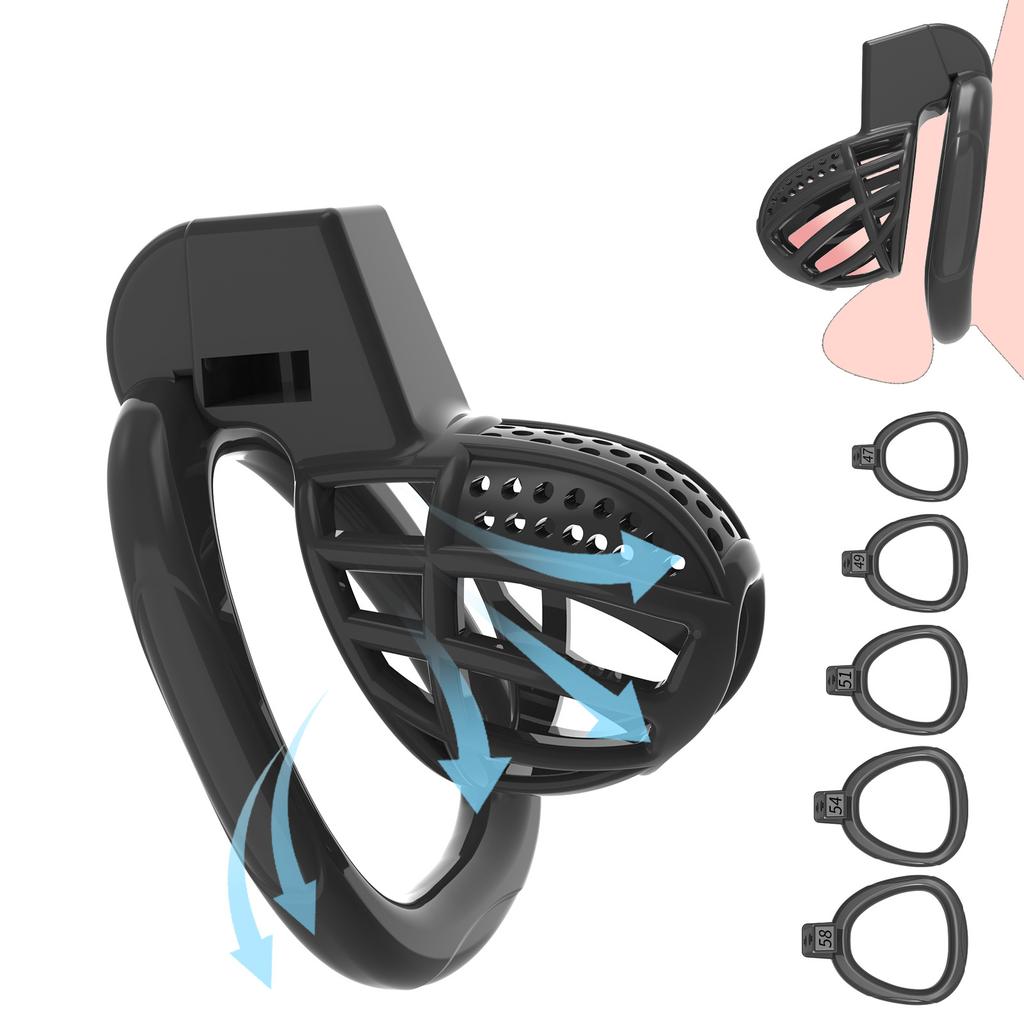 Pink Adjustable Male Chastity Device with Birdcage Cage 5 Ring Sizes Secure Long-Term Chastity Harness for BDSM Training Couple