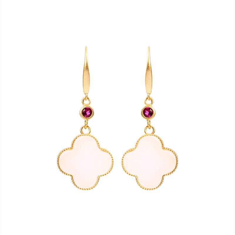 2022 Autumn/Winter Chinese Palace Four-Leaf Clover Faux Jade Retro Earrings
