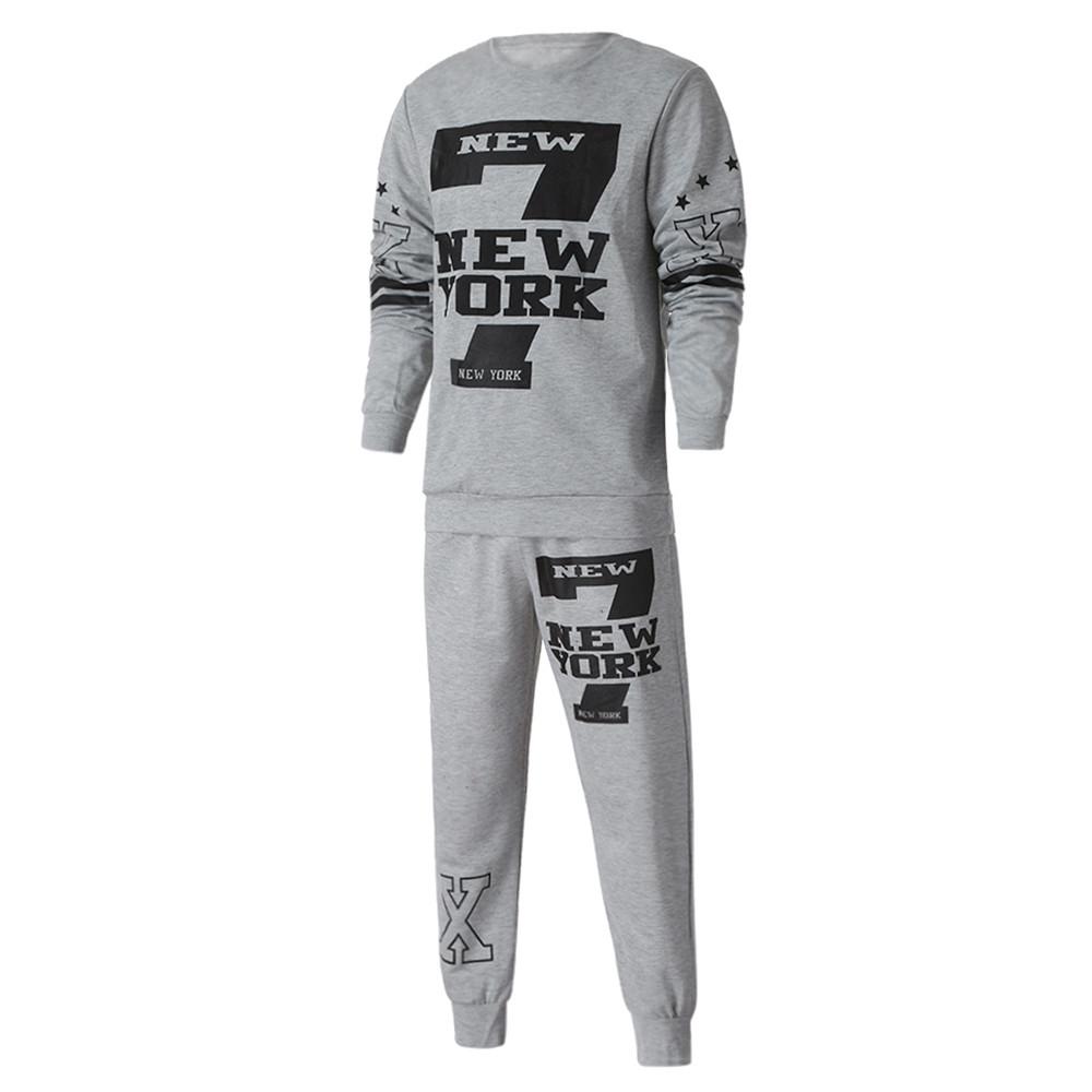 Men's Winter Printed Sweatshirt Top Pants Sets Sports Suit Tracksuit